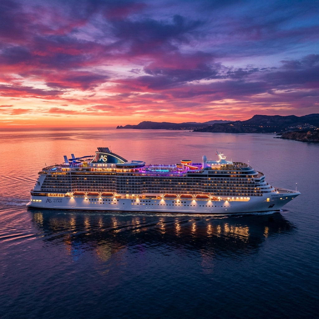 Norwegian Luna cruise ship at twilight